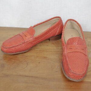 LLoyd; Germany Orange Snakeskin Italian Made Penny Loafers 37